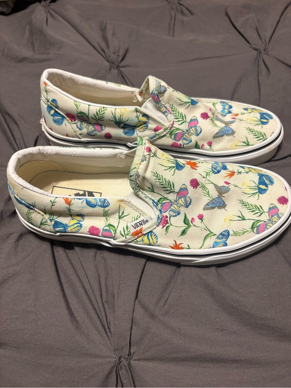 Vans Slip-On Floral Butterfly Print Sneakers - White